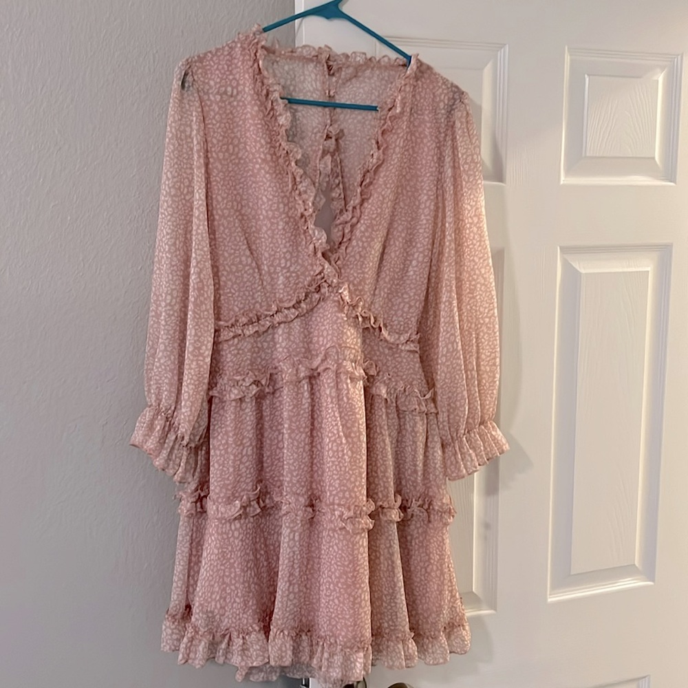 Frilly Cheetah Deep V Cocktail Dress